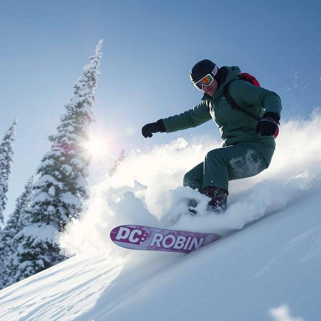Robin Snowboarding Wipeout Hyperrealistic 8K