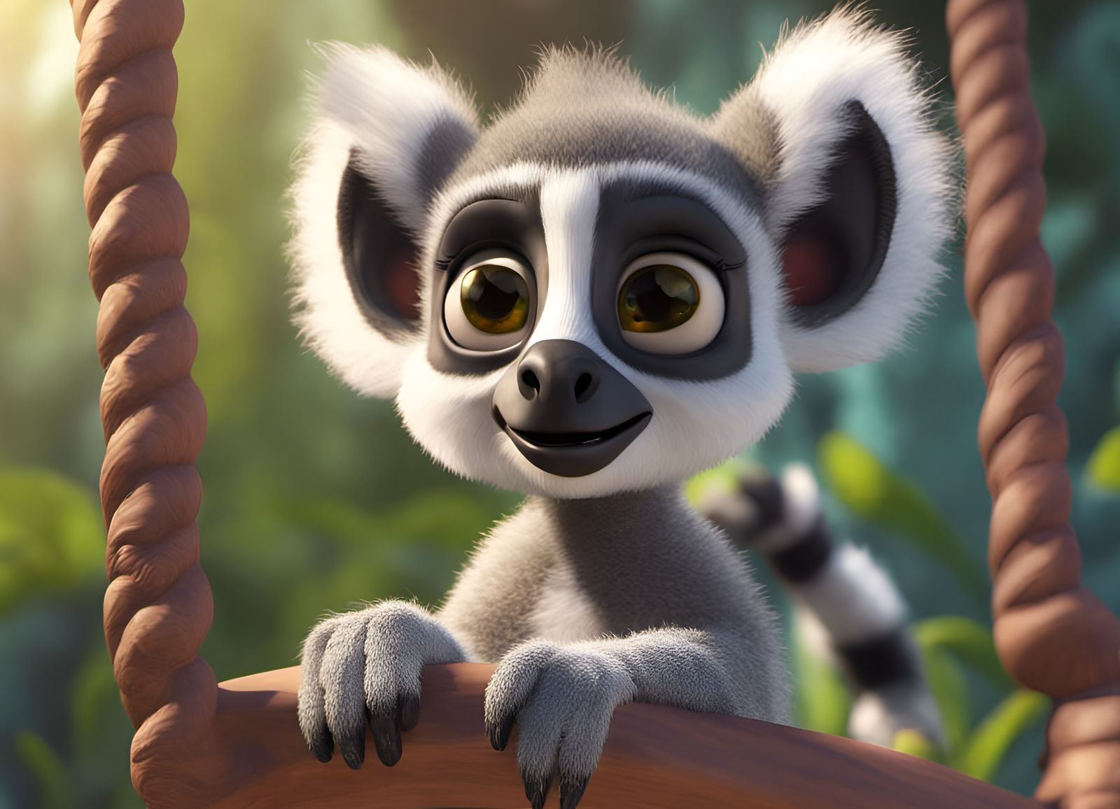 A young ring-tailed lemur on a swing.