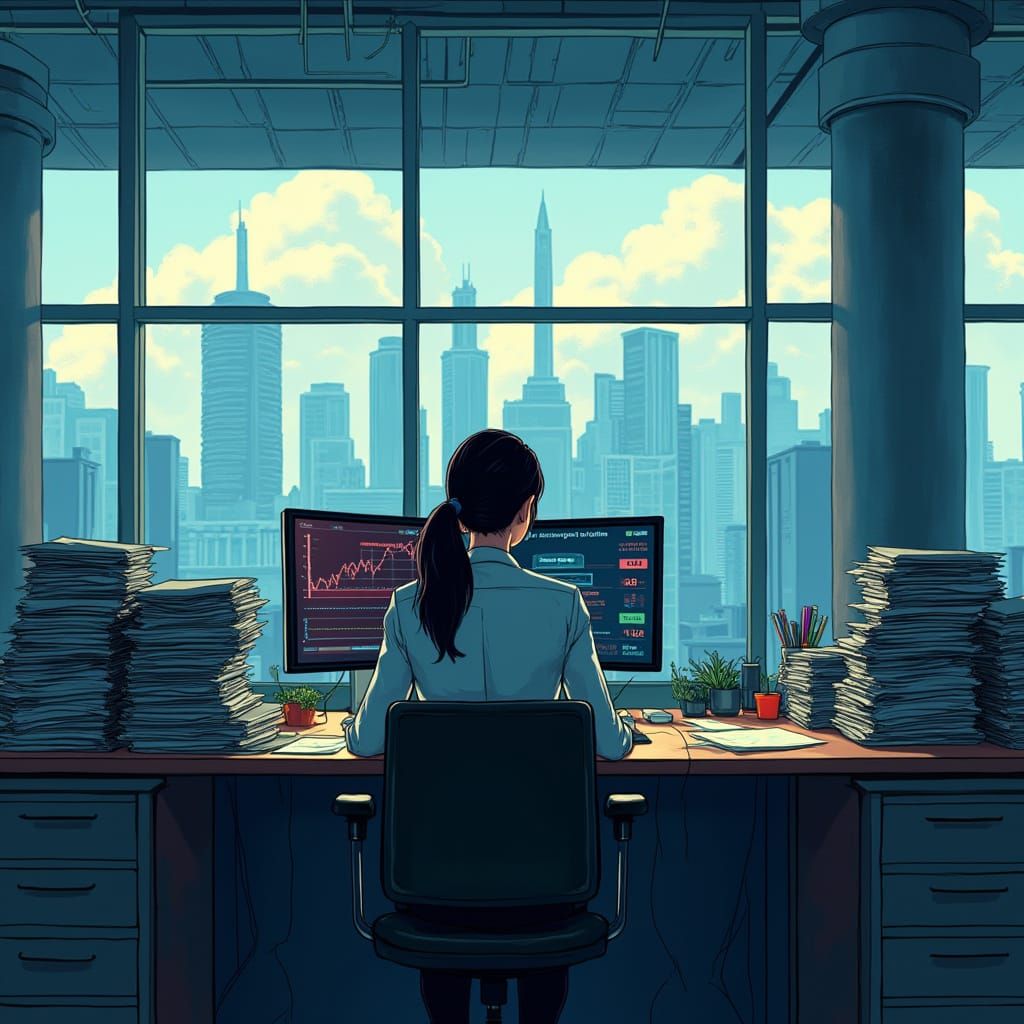 Professional Woman Analyzes Import Export Data in Futuristic...