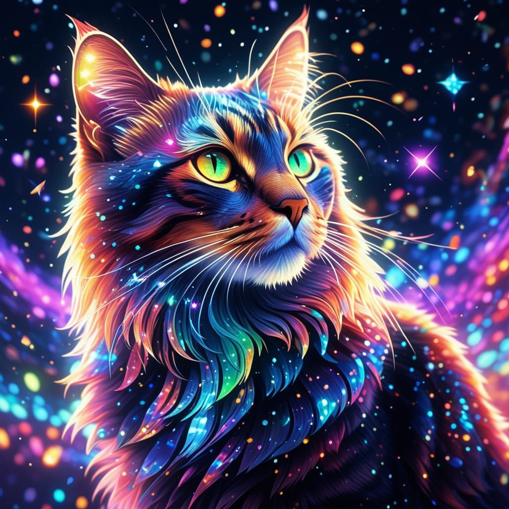 Majestic Diamond Cat in Holographic Dreamscape