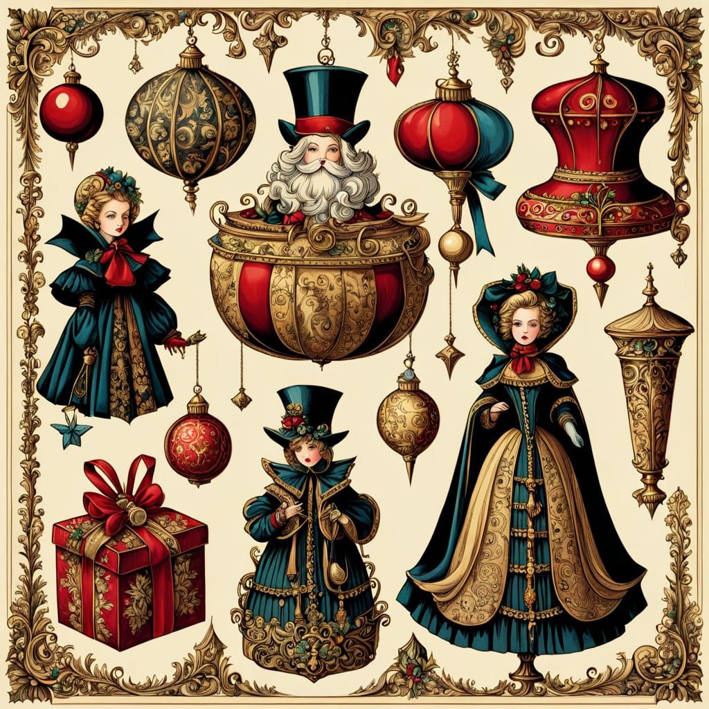 Gothic Christmas Illustration in Intricate Pen and Ink Style