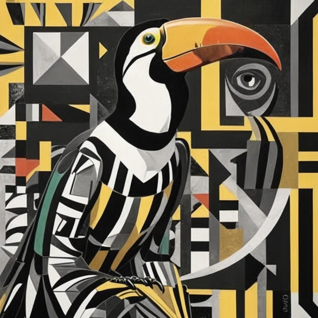 Cubist Toucan Art Deco Painting
