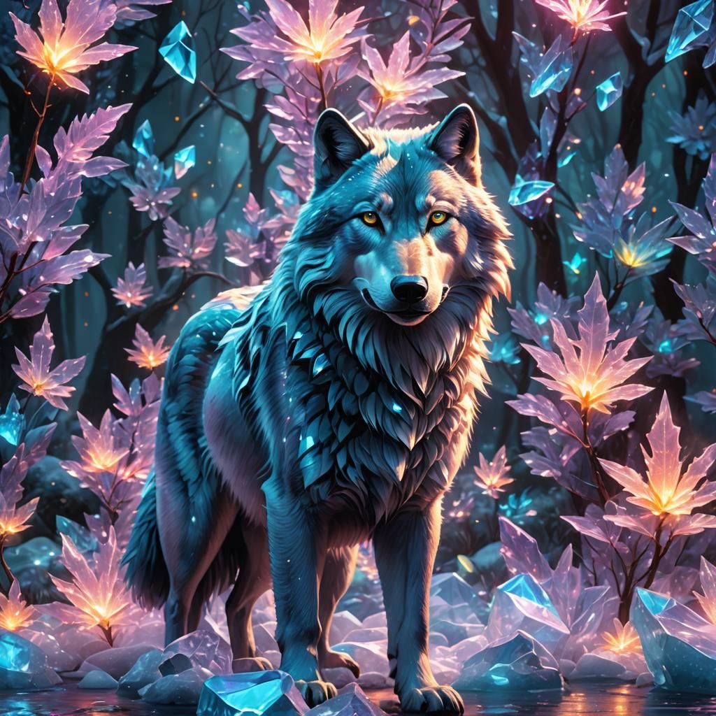 Iridescent Crystal Ice Wolf with Magic