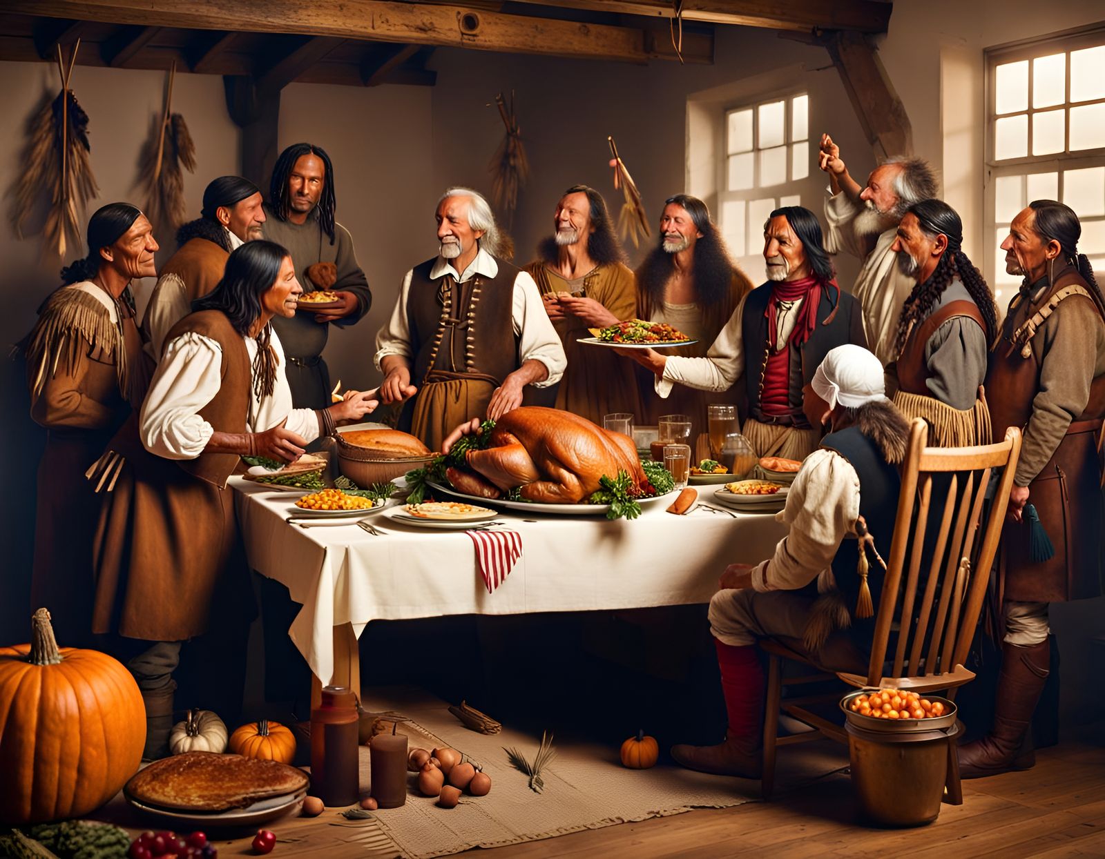 First Thanksgiving Dinner in Renaissance Painting Style
