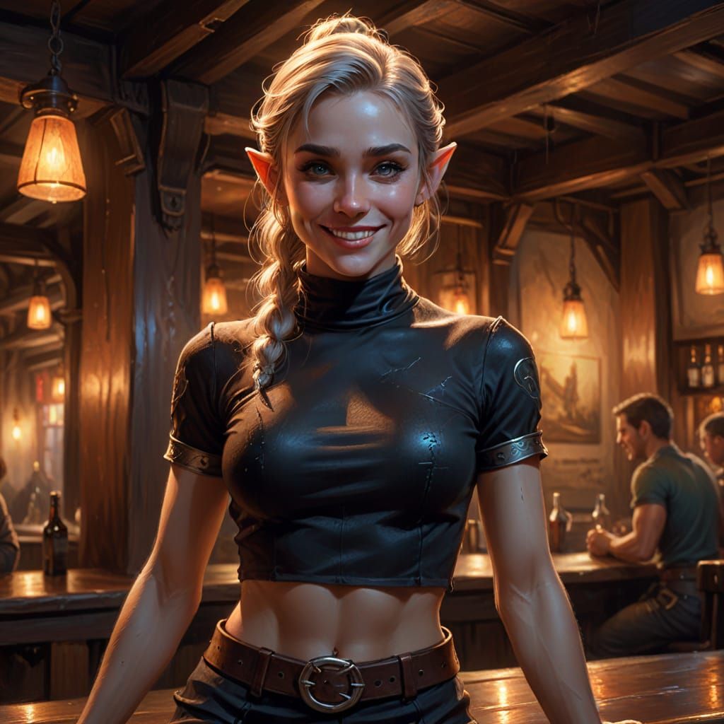 Beguiling Female Elf at a Tavern