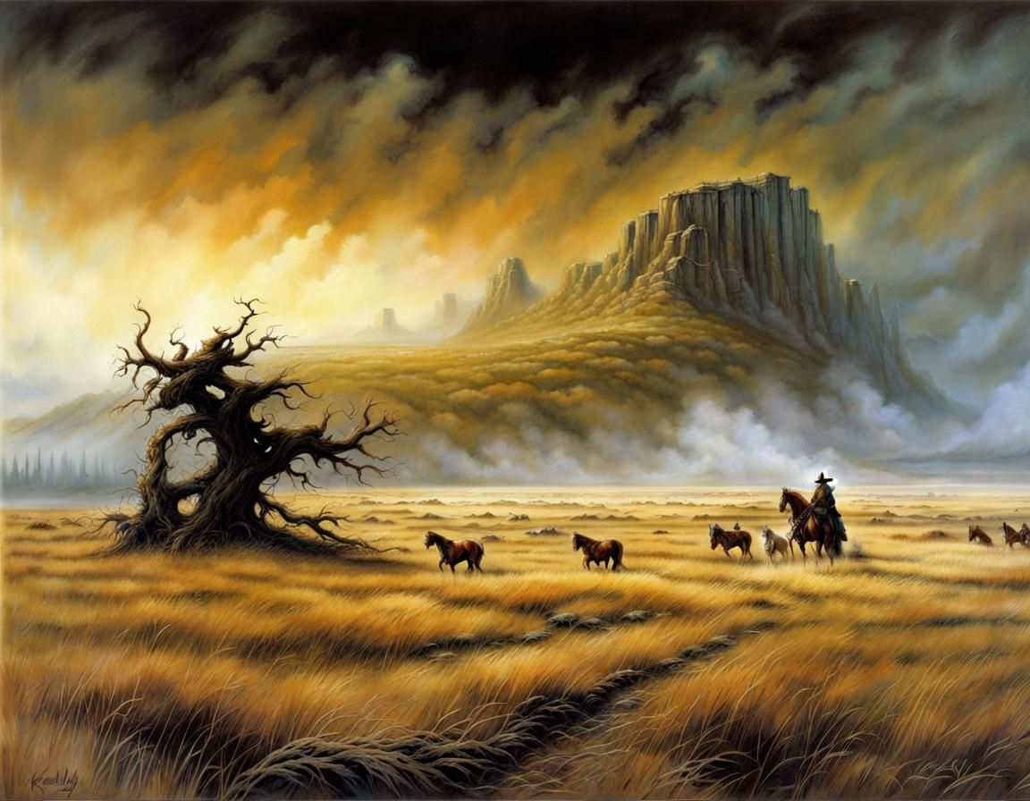 Misty Fantasy Landscape in Art Style of Royo and Kelly