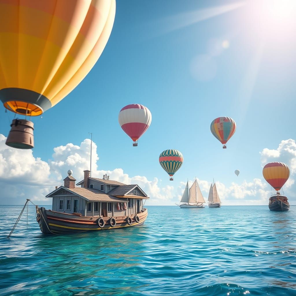 Floating Balloon Village in Pastel Hues