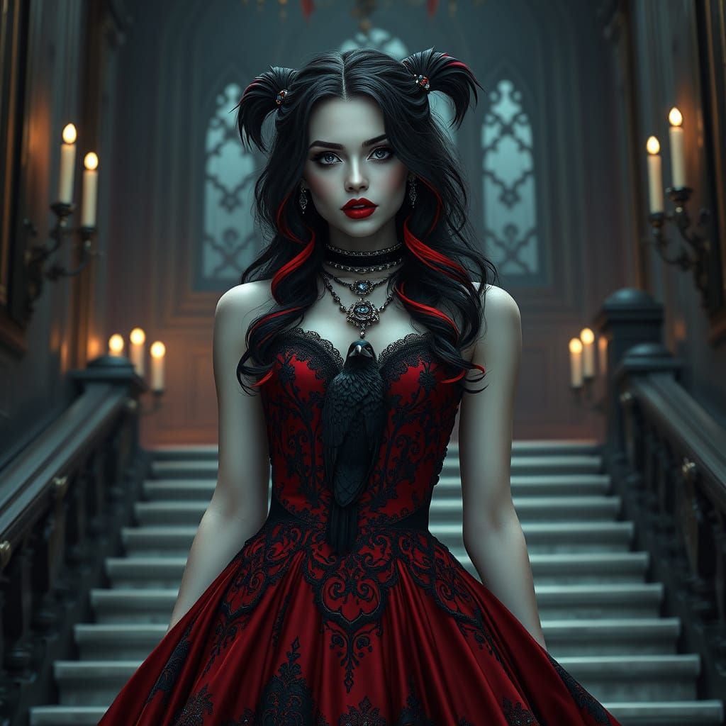 Ethereal Gothic Princess in Victorian Ball Gown