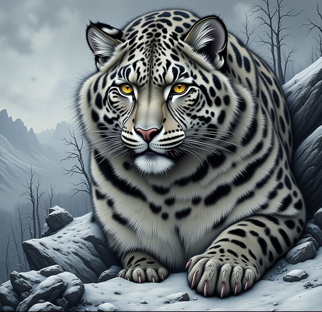 Snow Leopard in Winter: A Dynamic AI Image