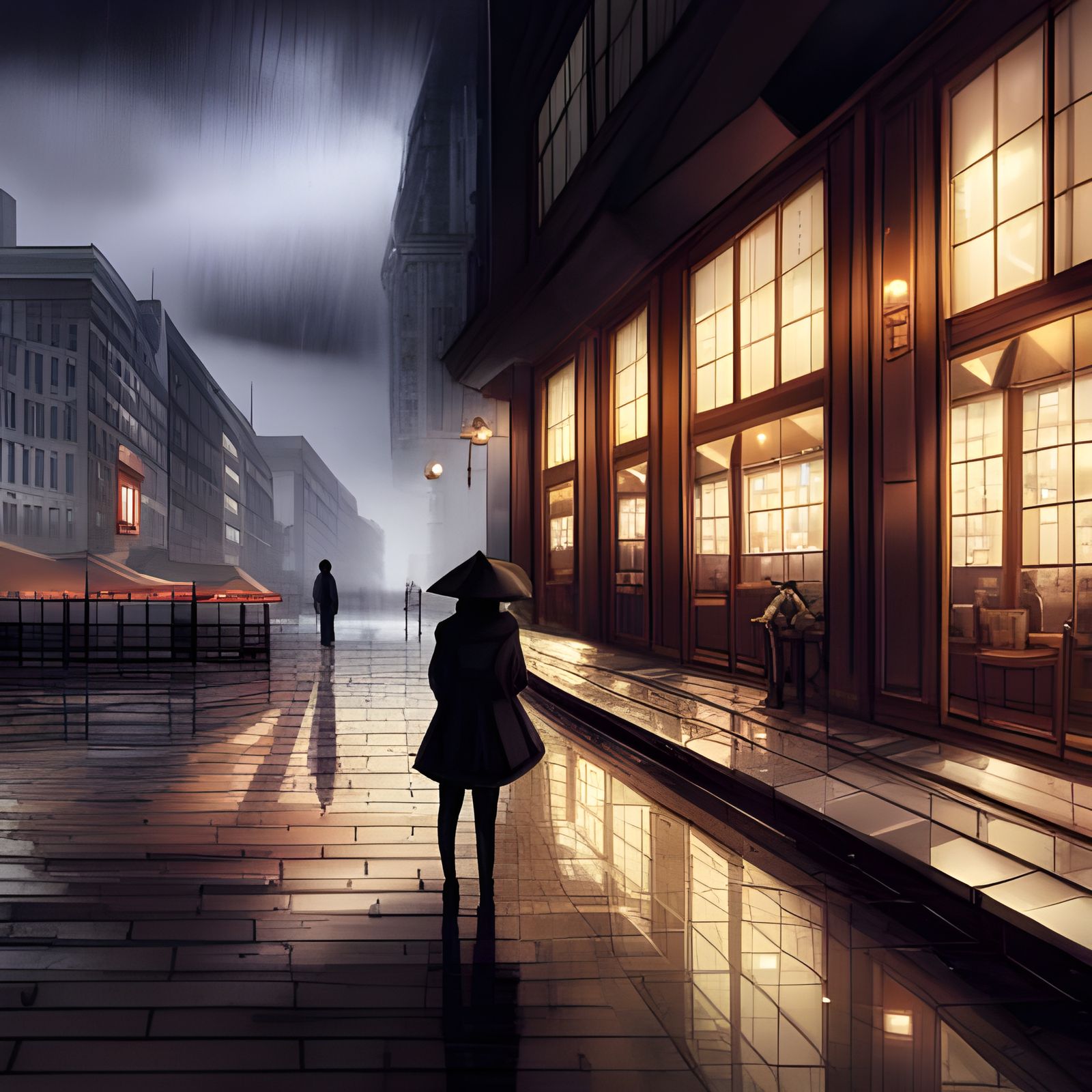 Gloomy Cafe Scene in Anime Style