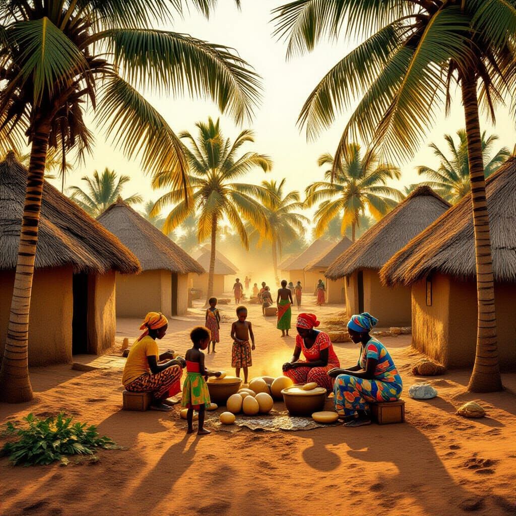 Vibrant African Village Scene with Children Playing