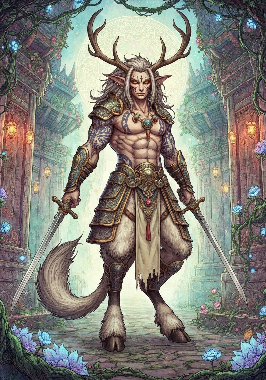 Fantasy Puck Imp Pixie in Golden Pointillism Art