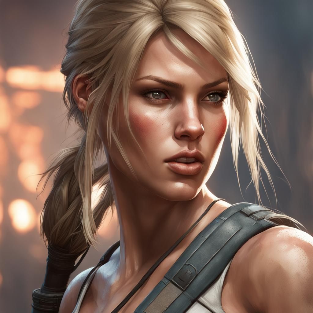 Lara Croft Blonde Hair Portrait in Digital Art Style