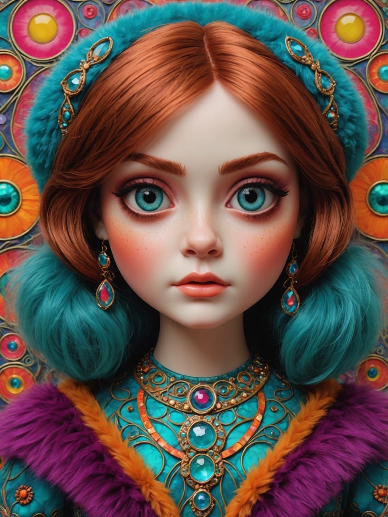 Grumpy Dolly in Psychedelic Fur, Digital Art