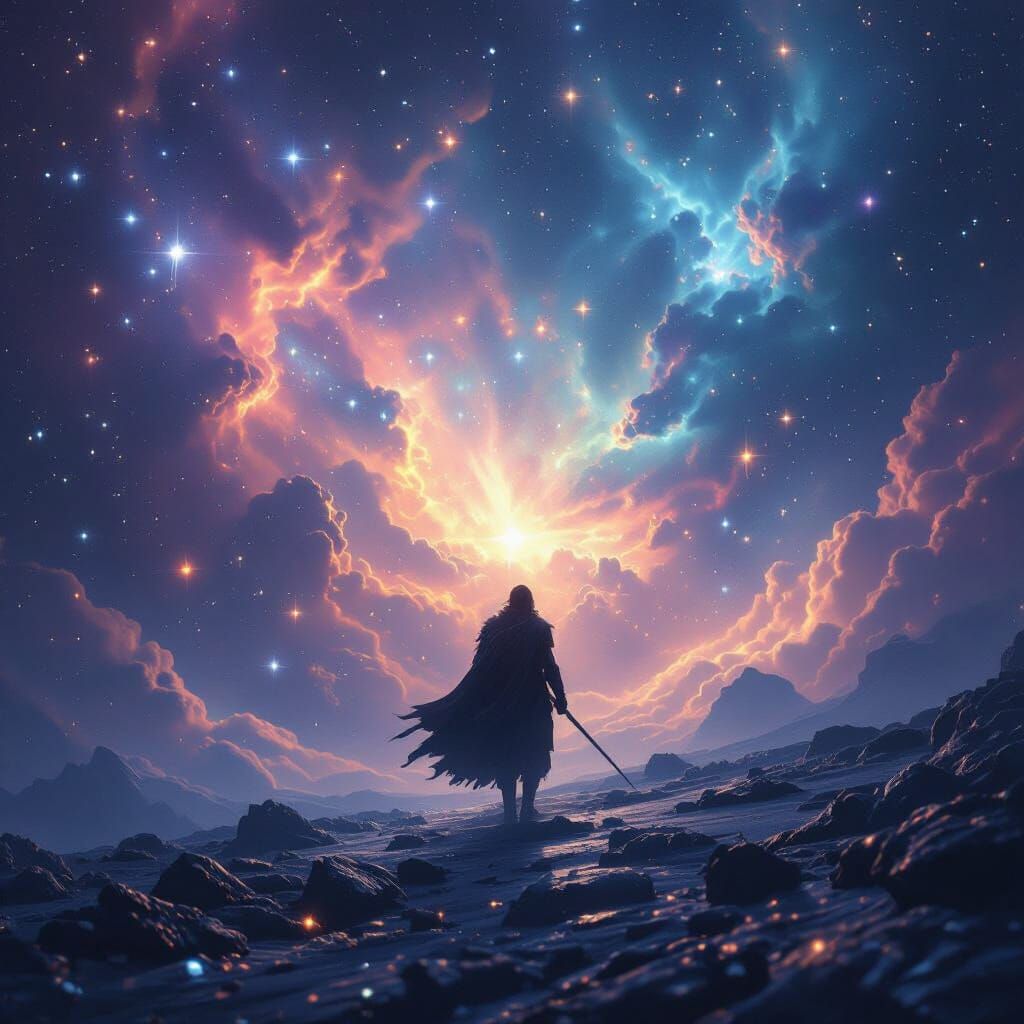 Lone Warrior Drifts Through Cosmic Expanse