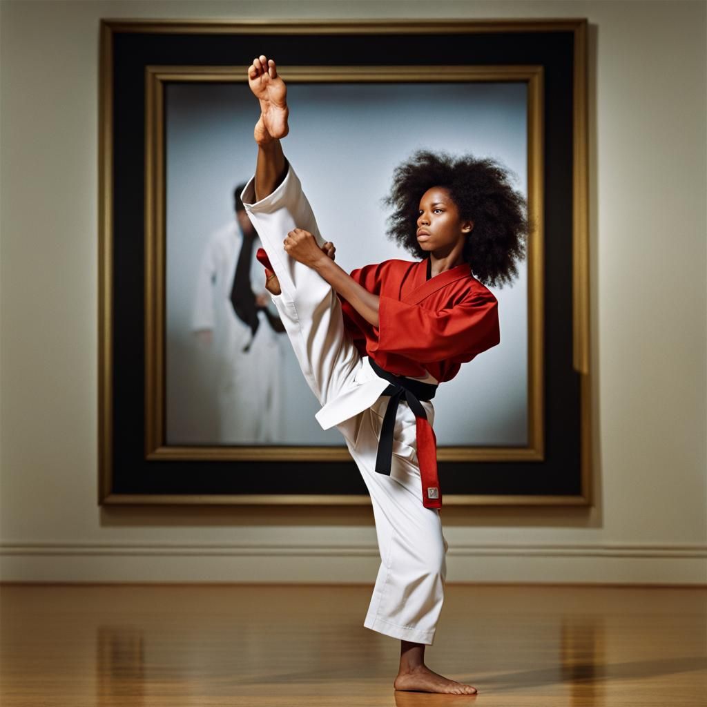 Black Belt Karate Student in 1970s Museum Portrait
