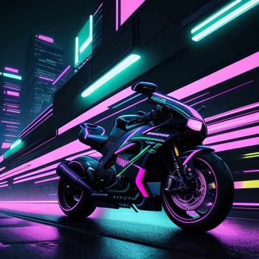 Futuristic Motorcycle Speeds Through Neon Cyberpunk City