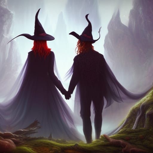 Couple in Witch Hats Fantasy Art
