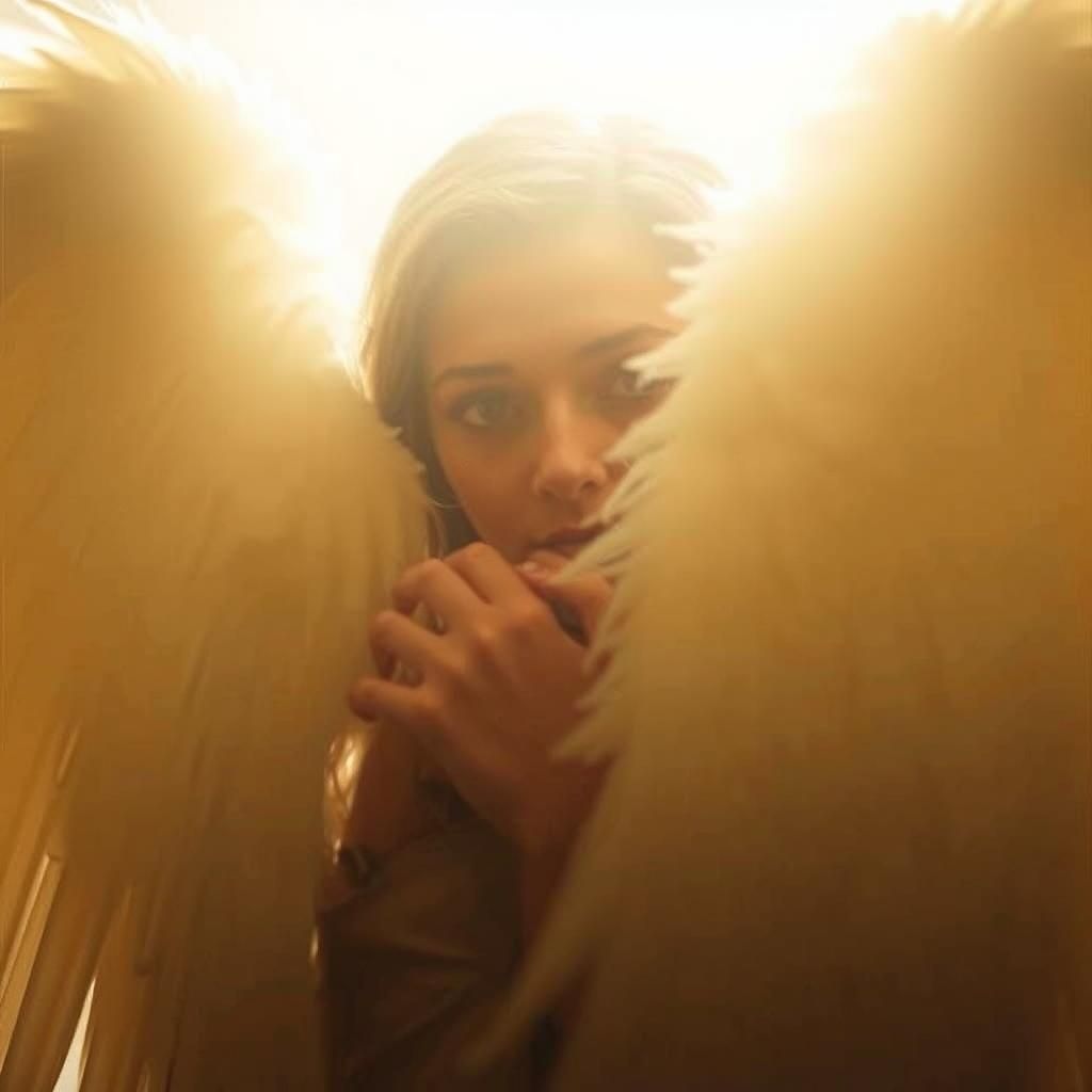 Ethereal Ghost Woman Behind Angel Wings