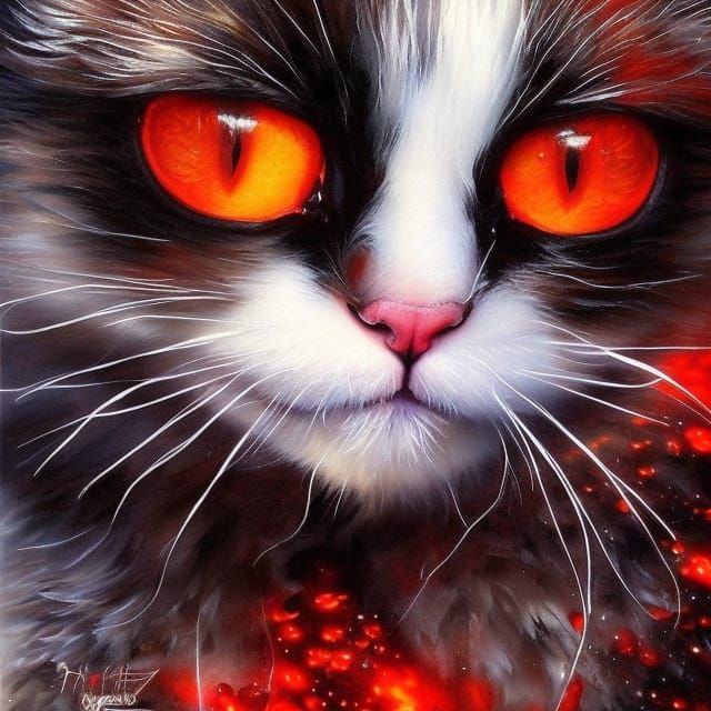 Grinning Kitten with Demonic Eyes, Photorealistic Art