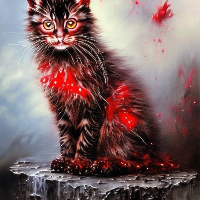 Demonic Kitten Portrait in Photorealistic Style