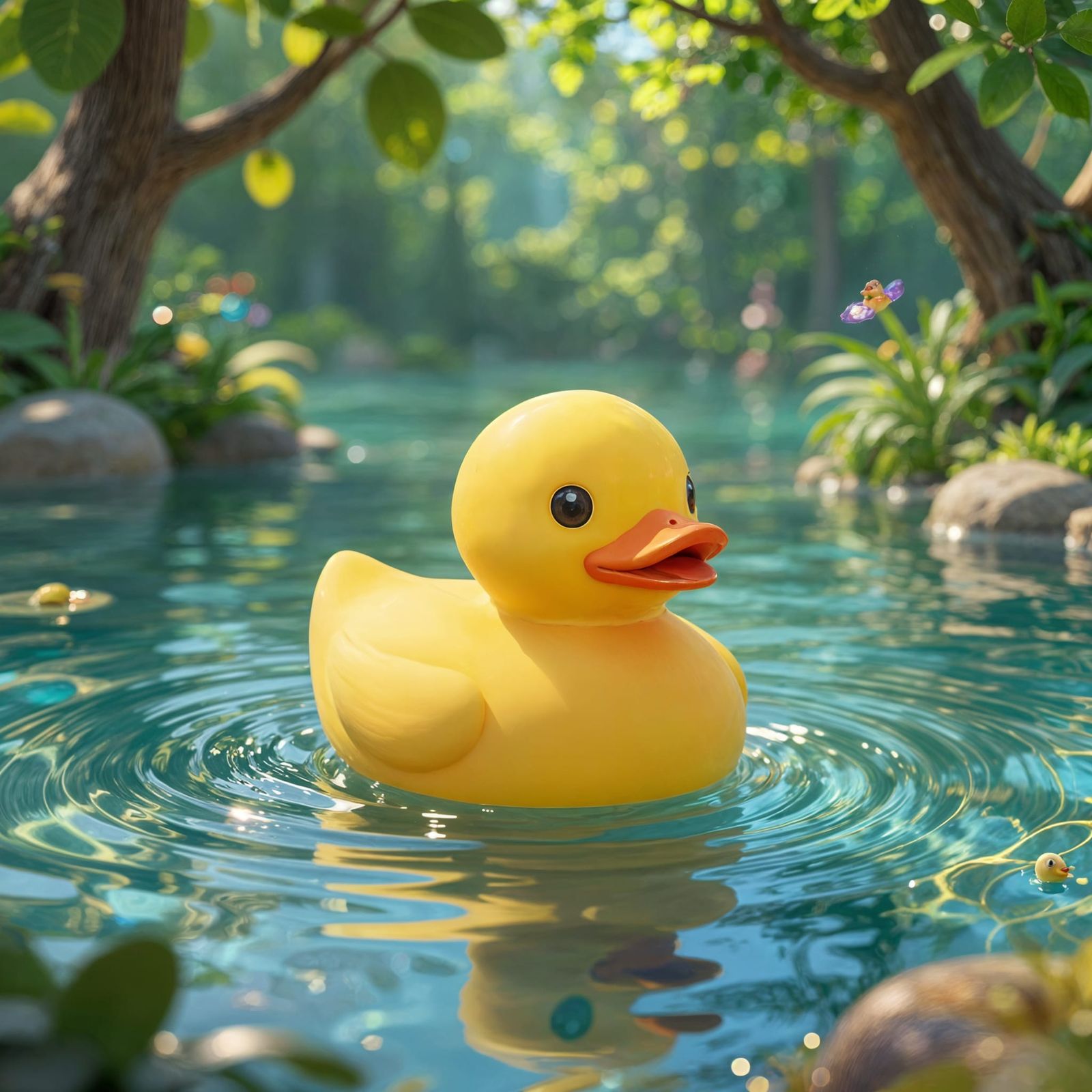 Surreal Rubber Duck Swims in Sparkling Water