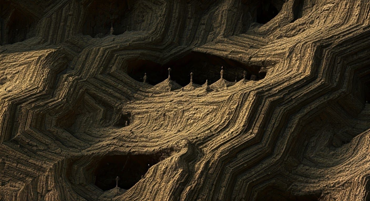 Surreal Urban Megastructure Cliffside Outposts in Distressed...