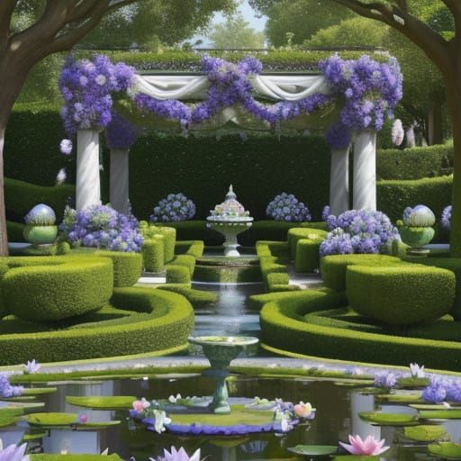 Lush Baroque Garden with Vibrant Floral Tapestry
