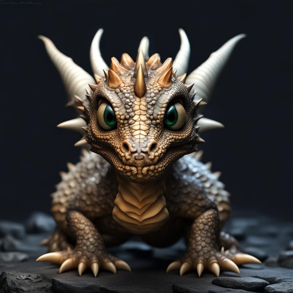 Seashell Dragon Face in Dark Studio Setting