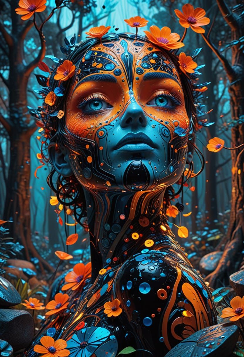Vibrant Surreal Pop Art Forest with Glowing Trees and Flower...