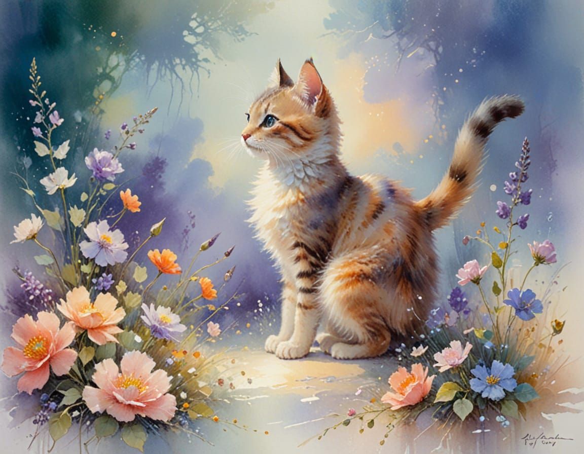 Adorable Kittens in Watercolor with Pastel Accents