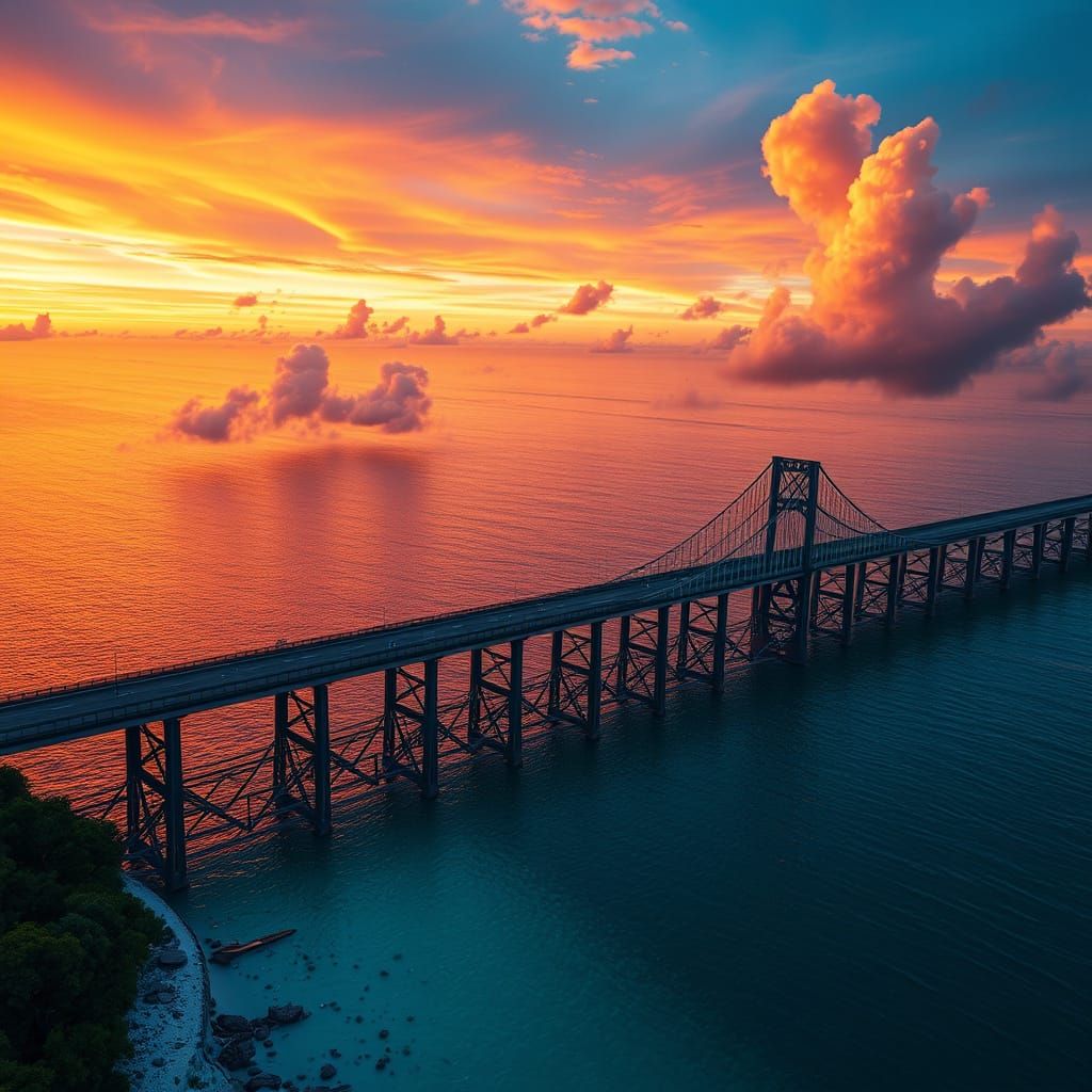 Surreal Seven Mile Bridge Sunset in Florida Keys Fantasy Art