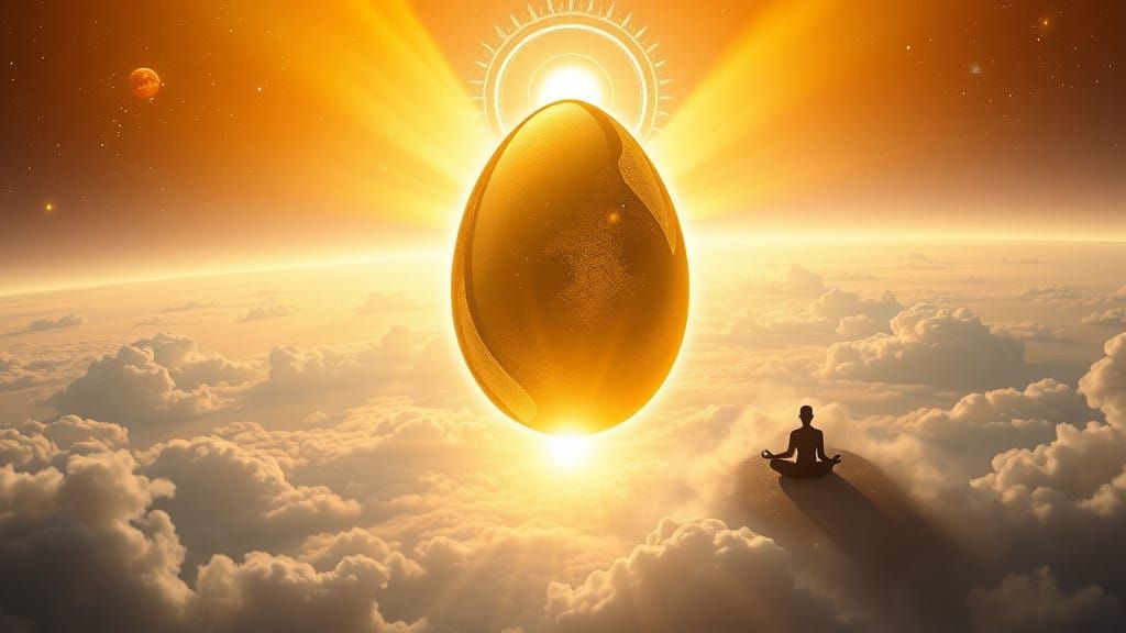 Golden Cosmic Egg in Infinite Space with Radiant Aura