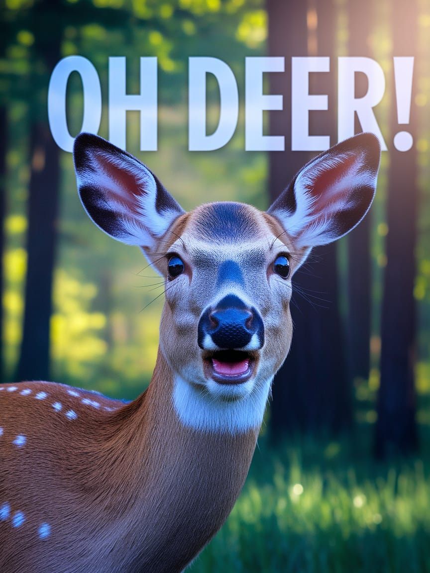 Surprised Deer with Funny Poster in Forest