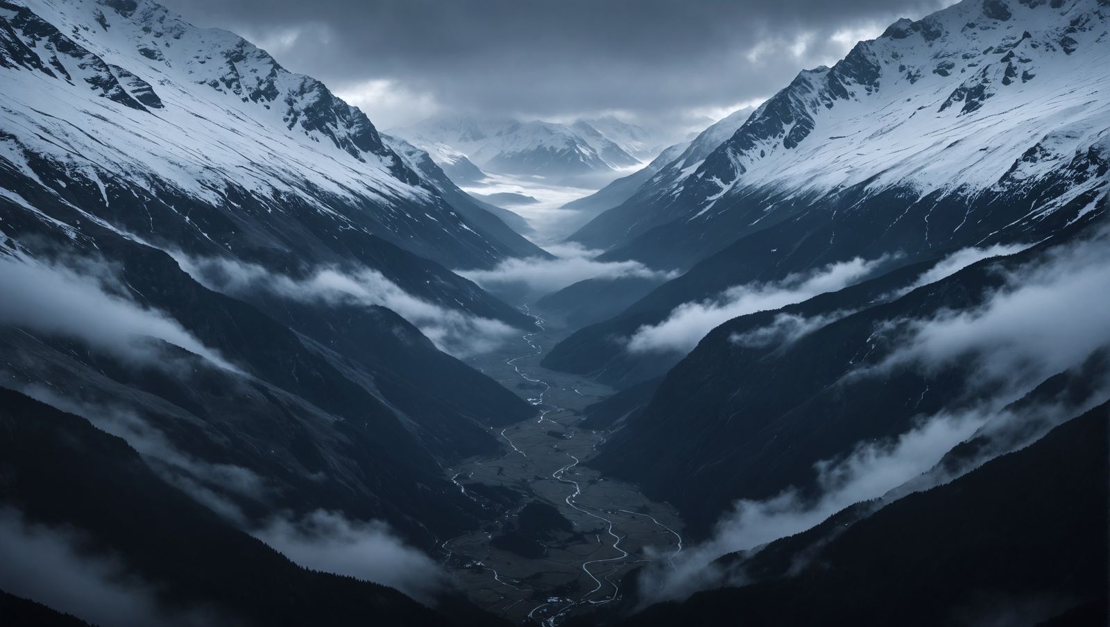 Majestic Snow-Capped Mountains Reveal Dark Valley