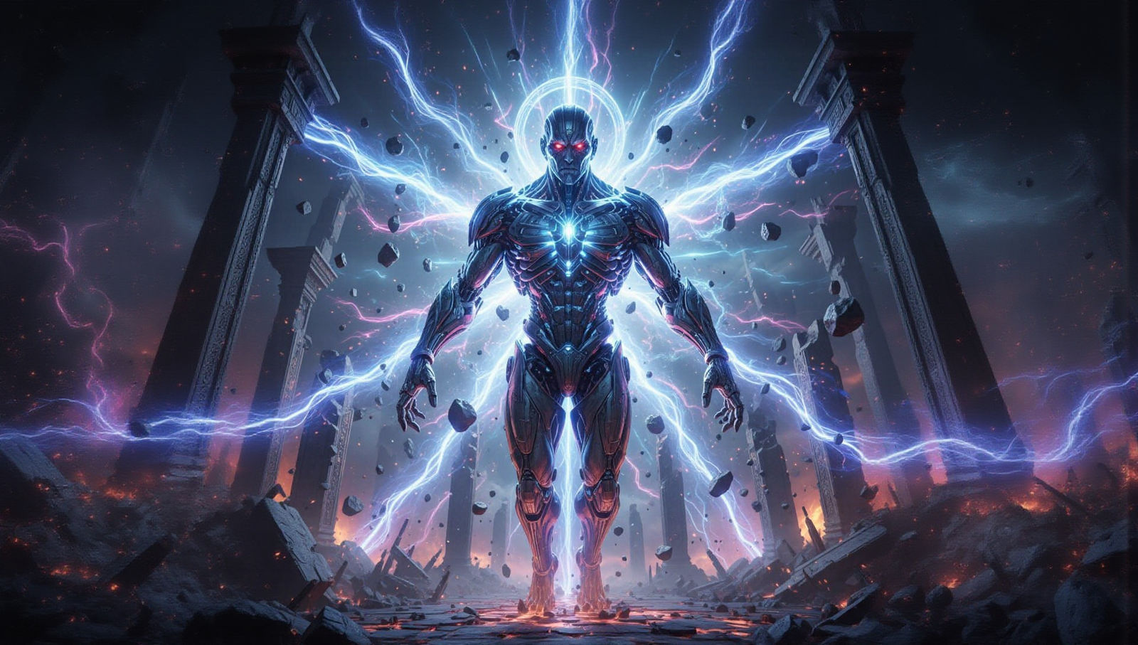 Godlike AI Entity of Raw Power in Dynamic Lighting