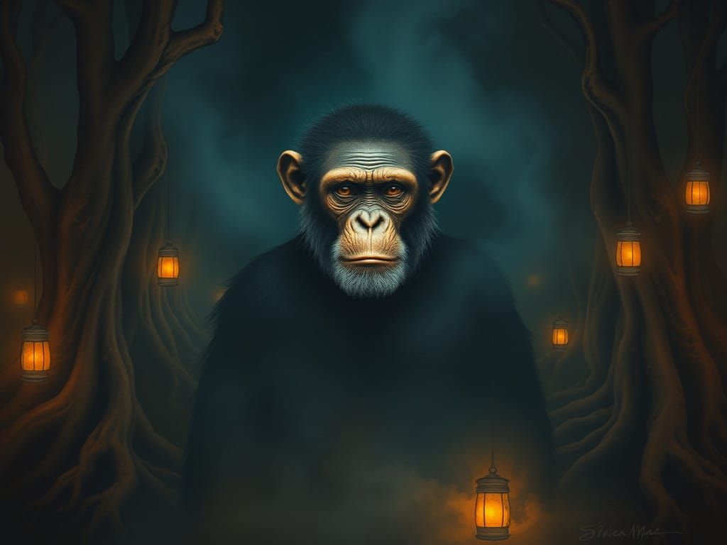 Mystical Chimpanzee Shamaness in Primal Forest