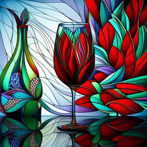 Stained Glass Tulip Wine Glass with Tulips