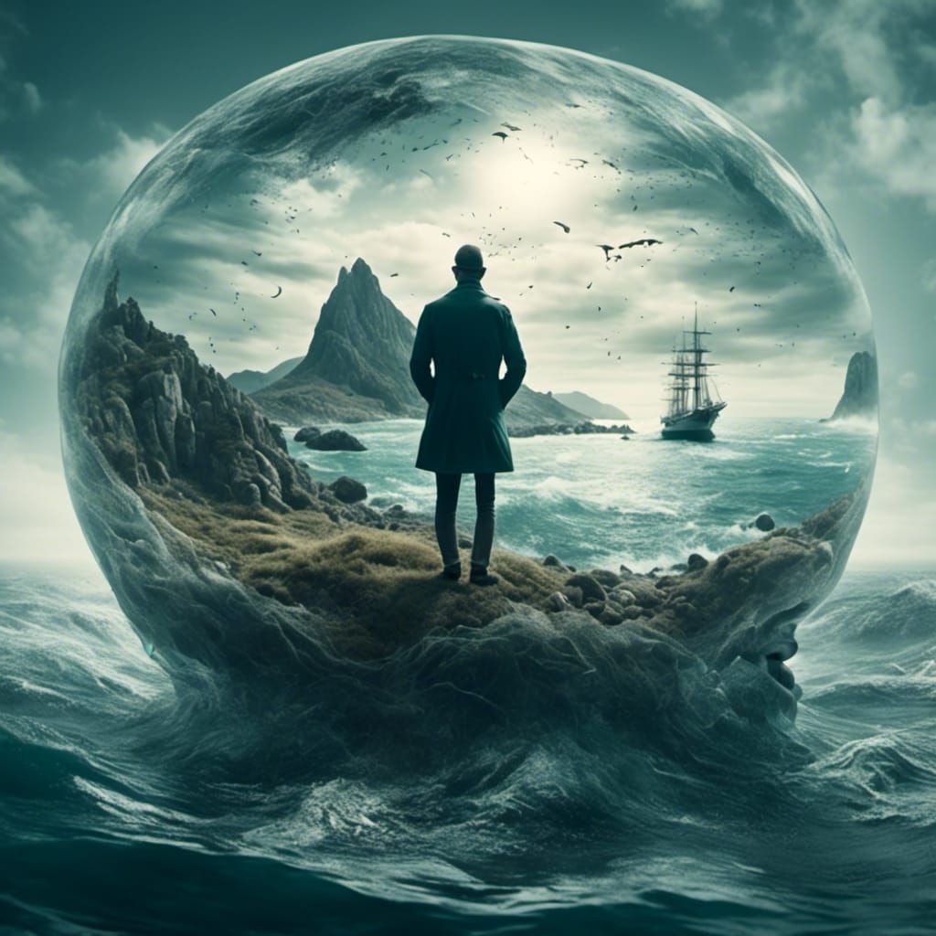 Sailor's Double Exposure on Restless Ocean