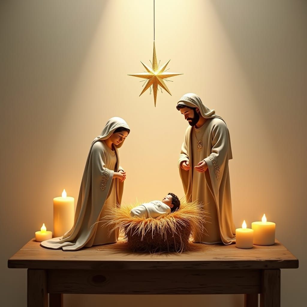 Minimalist Nativity Scene with Golden Candlelight