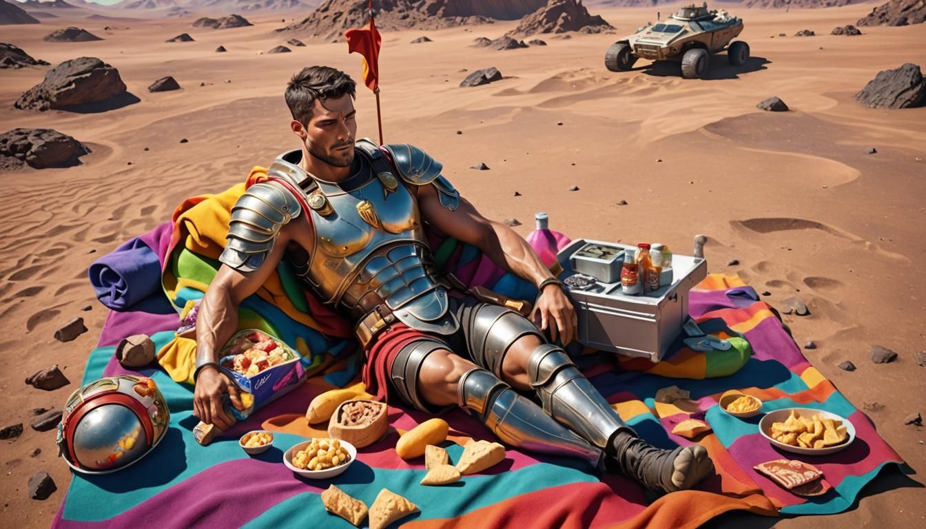 Roman Soldier Sunbathing on Alien Planet