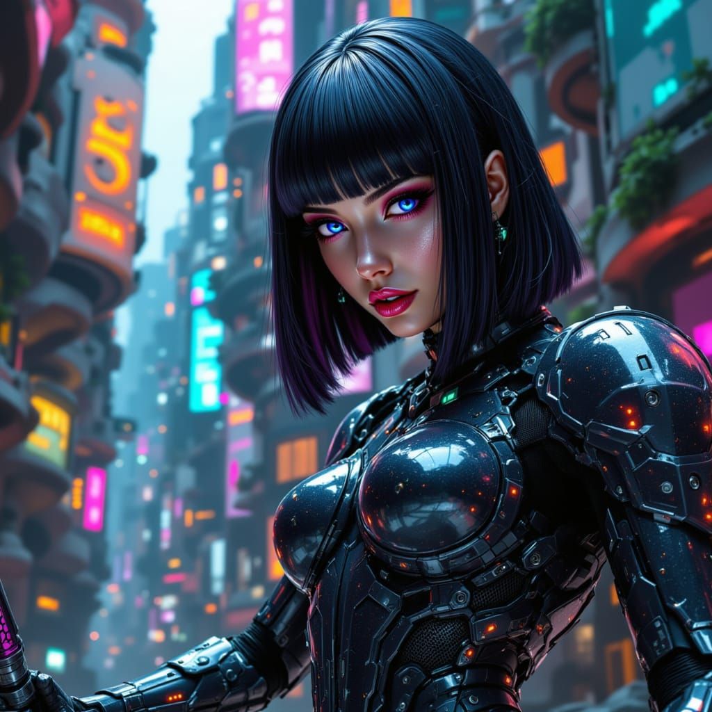 Sci-Fi Cyborg Devil Woman in Cyberpunk Style