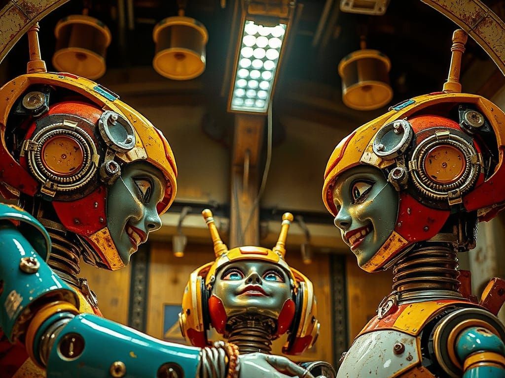 Joyful Sci-Fi Robots in Impressionist Collage Art