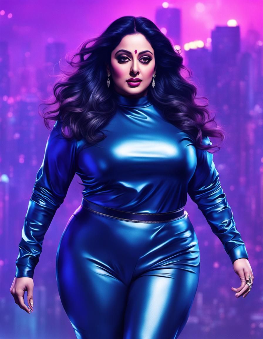 Curvy Figure in Cyberpunk Style with Neon Highlights