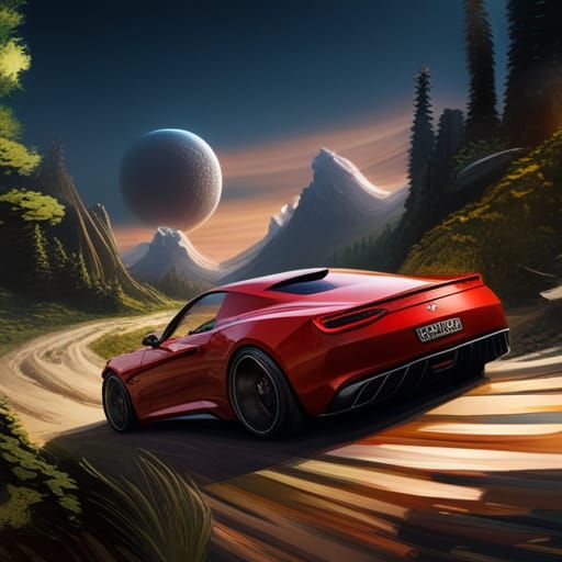 Charlemagne Drives Sports Car: Detailed Matte Painting
