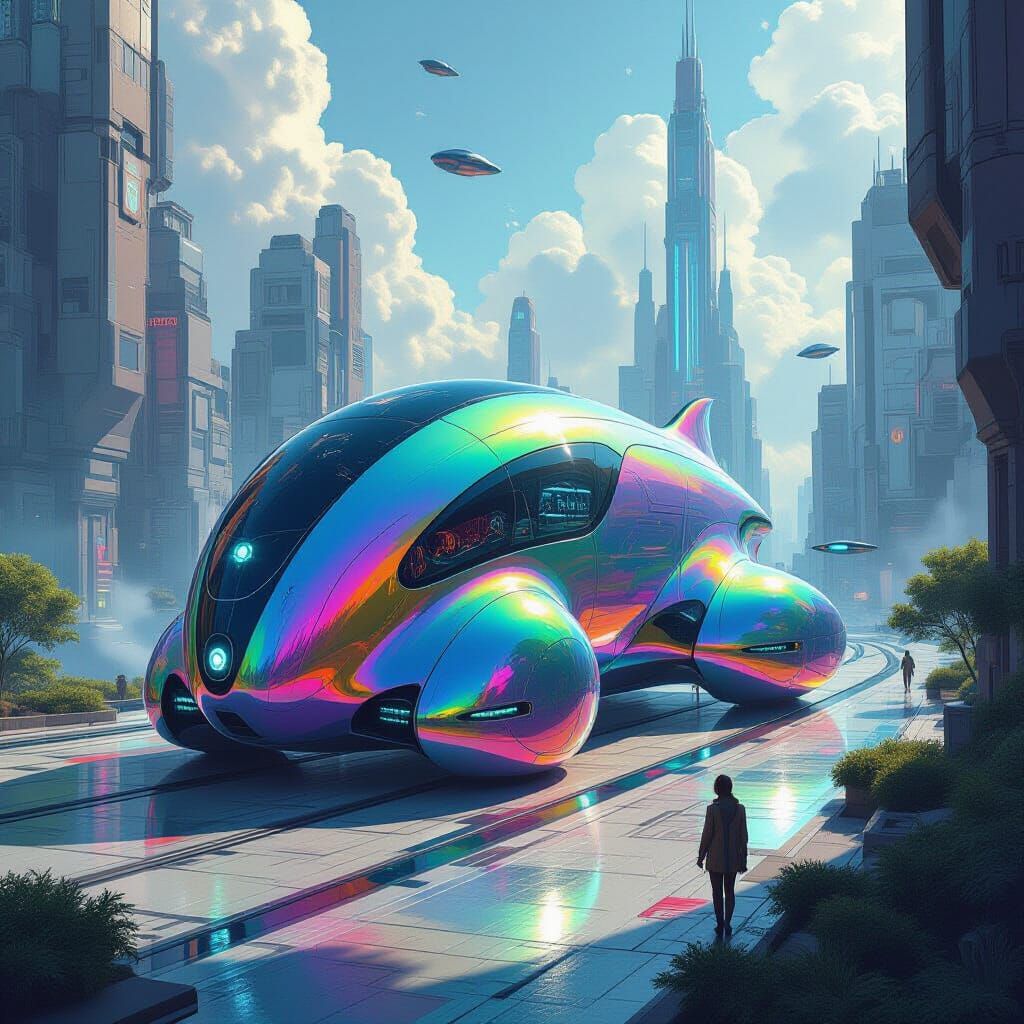 Iridescent Sneep Snorp in Surreal Futuristic Landscape