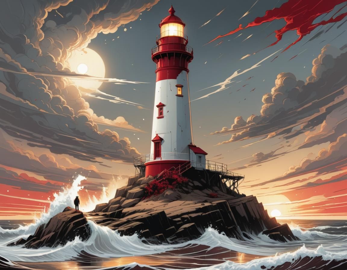 Striking Lighthouse in Comic Book Style