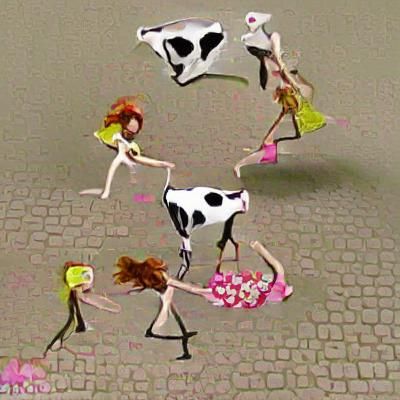 Dancers Encircling a Cow: Surreal Composition