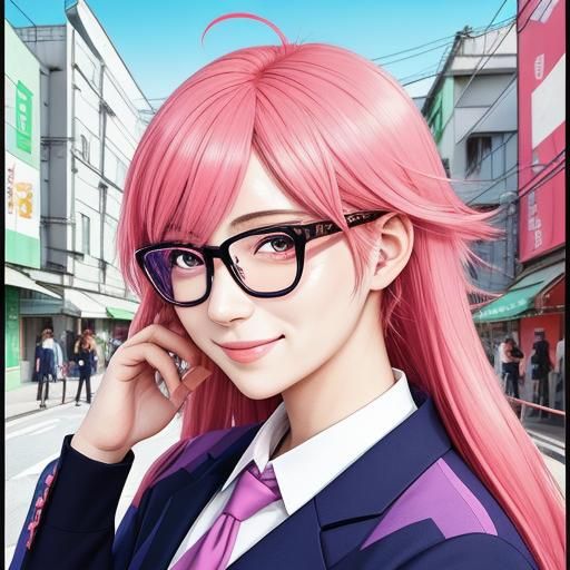 Smiling Girl in Tokyo: Pixelated Anime Style