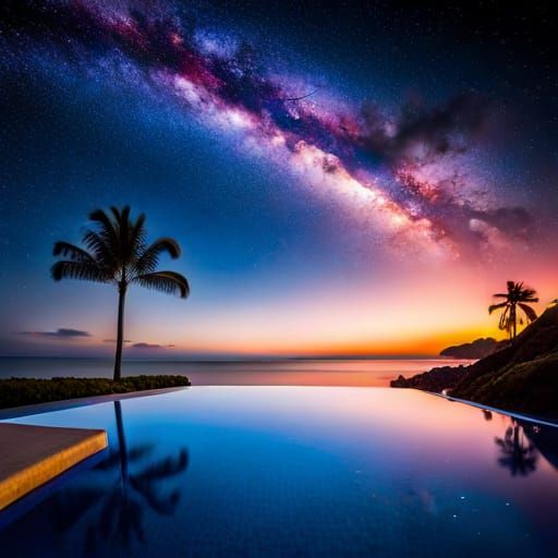 Hawaii Infinity Pool Under Starry Milky Way